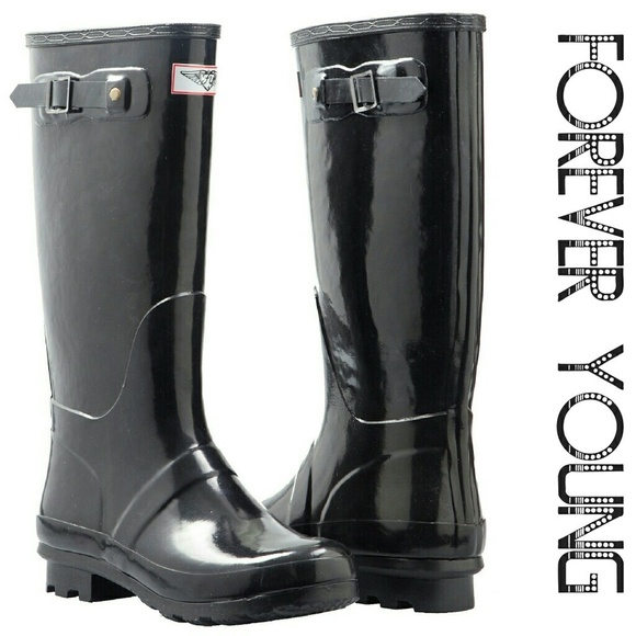 Women's Rainboots, Classic Tall Rain Boots, RB-3106, Black - Picture 1 of 4